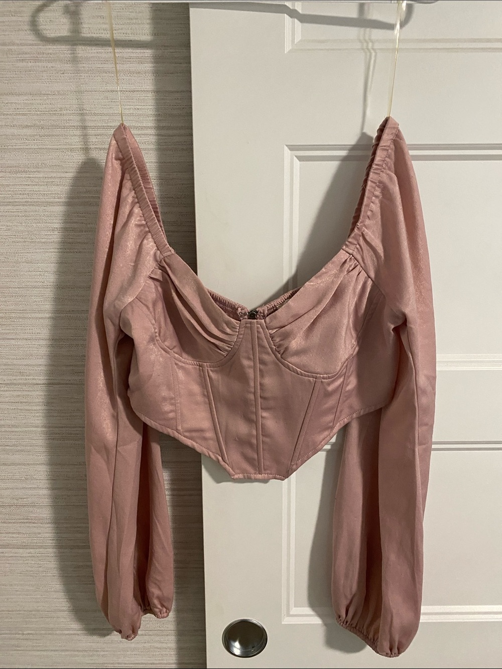 La Hearts Dusty Rose Off-Shoulder Corset Crop Top